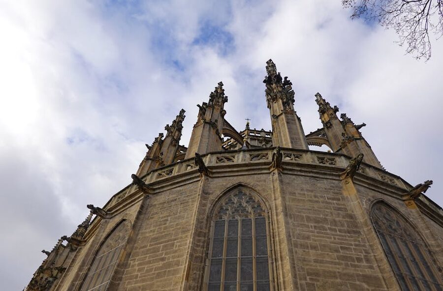 St Barbaras Cathedral Kutna Hora gothic facade from below