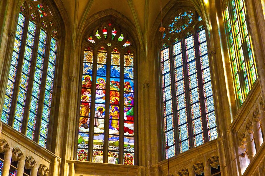 Stained glass St Barbara Cathedral Kutna Hora