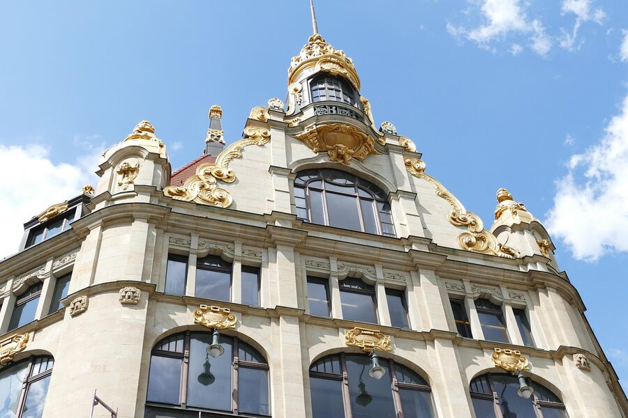 Leipzig historic center golden facade architecture