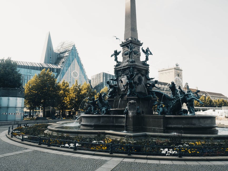 Mendebrunnen Fountain on Augustusplatz Leipzig