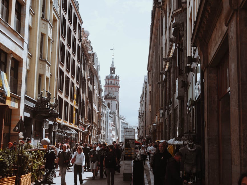 Leipzig old town pedestrian street with Nikolaikirche