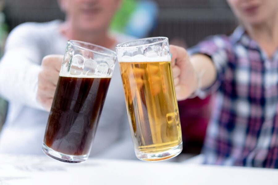 Light and dark beer steins Bavaria