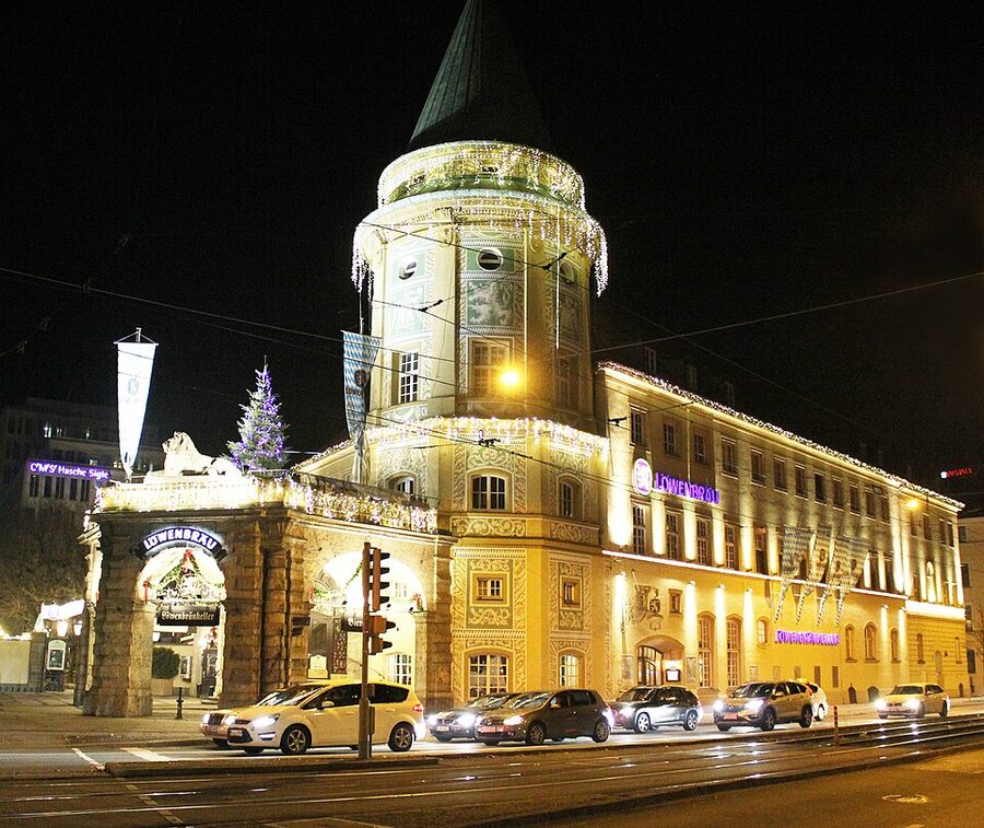 Löwenbräukeller Munich at night