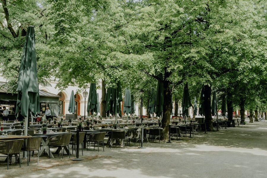 Munich outdoor seating under trees