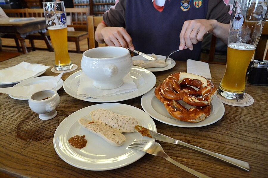 Weisswurst Brezel Weissbier at Hofbrauhaus Munich