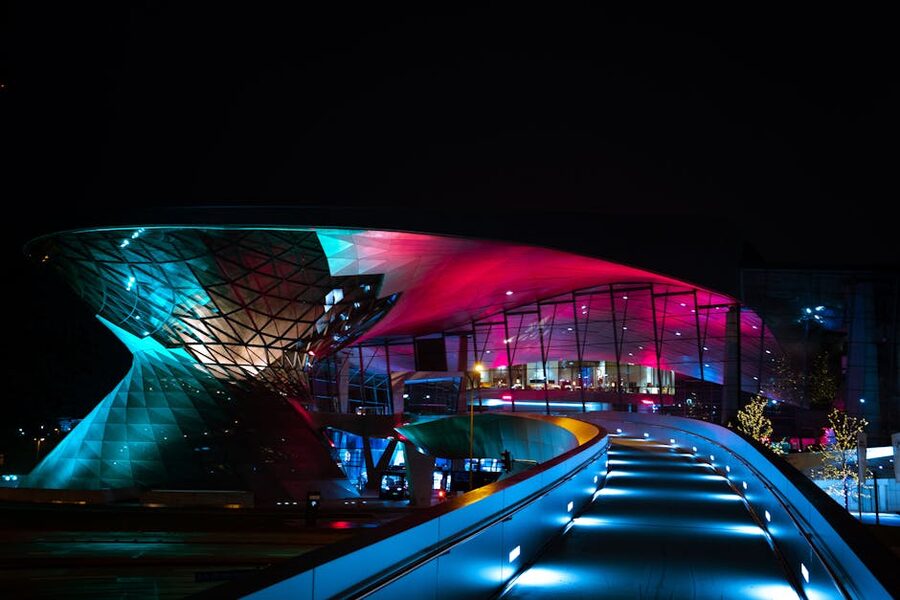 BMW Welt Munich illuminated at night