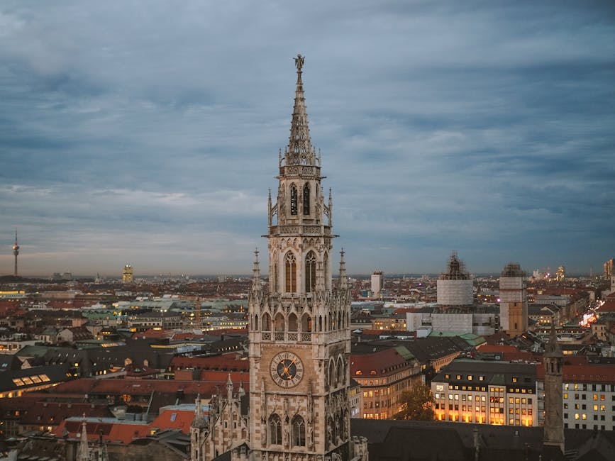 Munich New Town Hall at dusk Gothic architecture