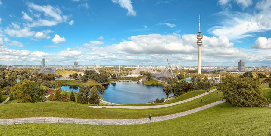 Olympiapark and Olympic Tower in Munich
