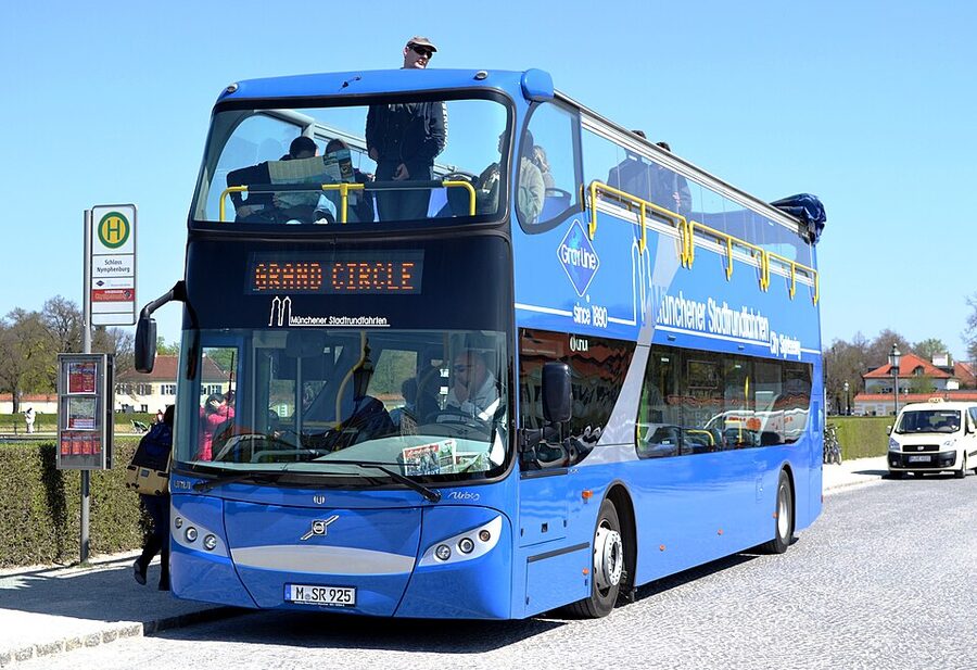 Volvo open-top double-decker sightseeing bus in Munich