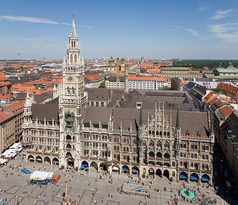 Rathaus and Marienplatz viewed from St Peter tower Munich