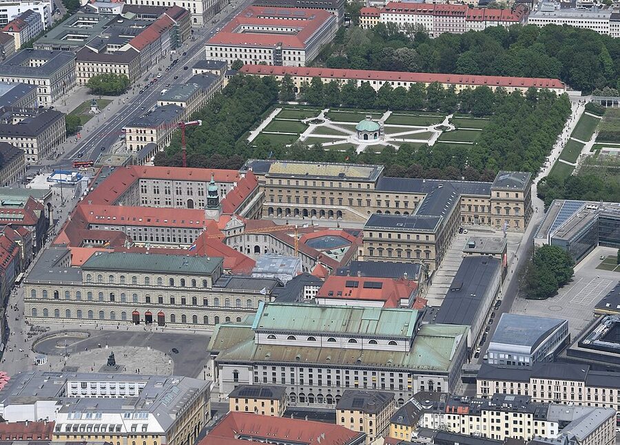 Munich Residenz aerial view of palace complex