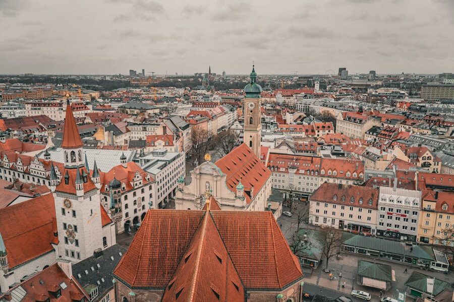 Munich old town aerial view rooftops