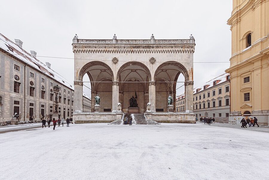 Feldherrnhalle on Odeonsplatz Munich winter view