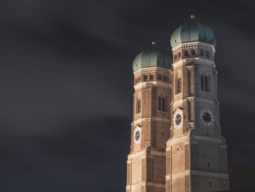 Frauenkirche towers illuminated at night Munich