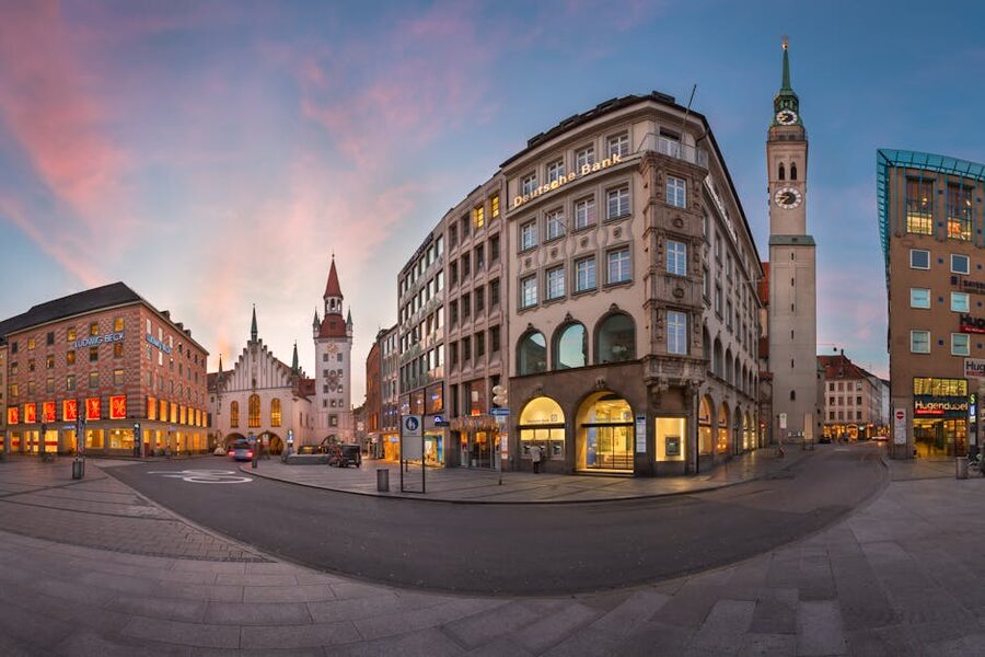 Marienplatz Munich panorama New Town Hall clock tower
