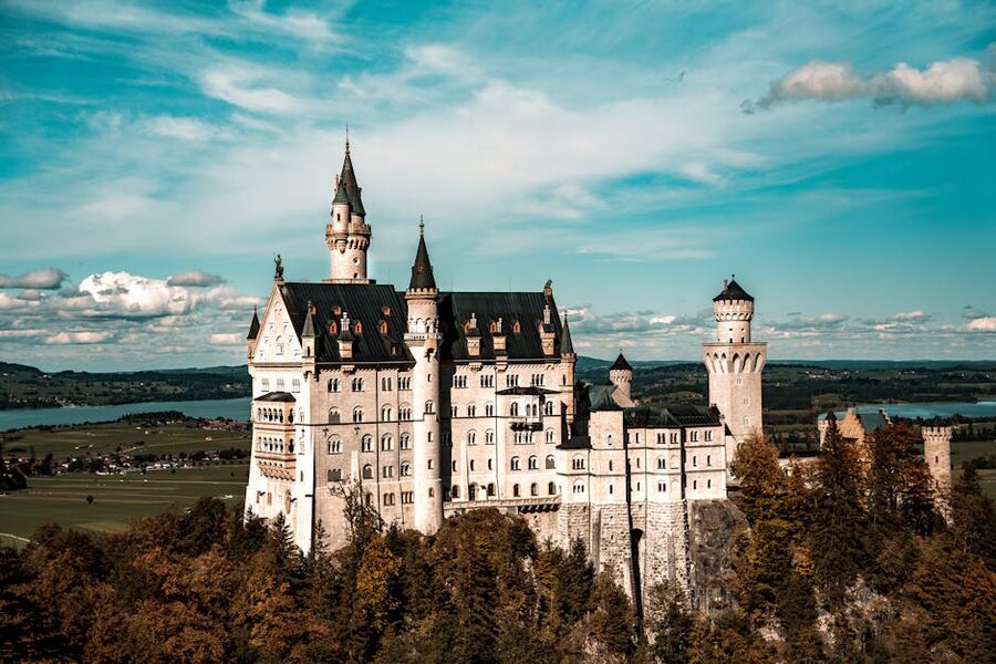 Aerial view of Neuschwanstein Castle in Bavaria