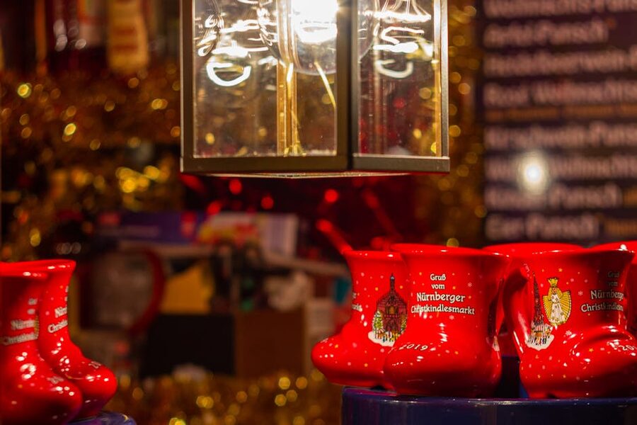 Nuremberg Christmas market festive red mugs