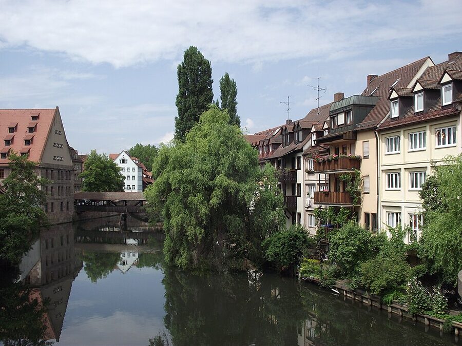 View along the Pegnitz river in Nuremberg old town