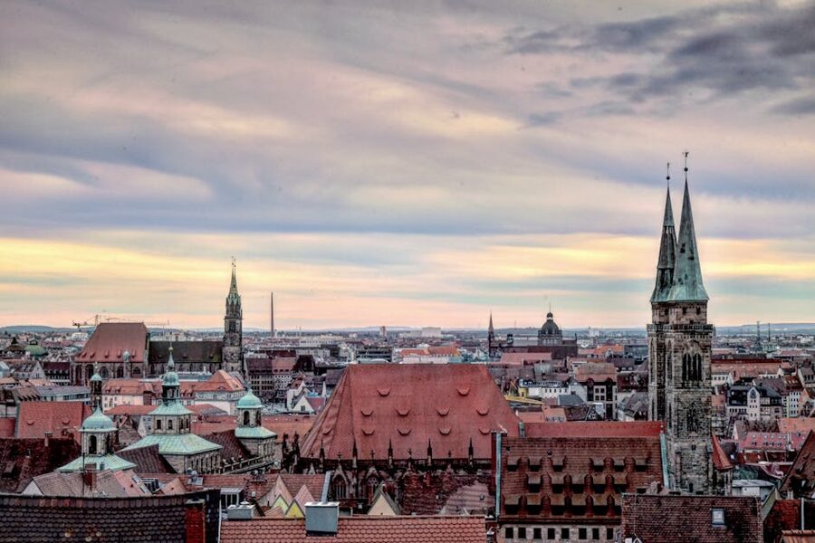 Nuremberg old town skyline with church towers
