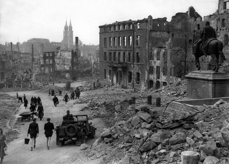 Nuremberg in ruins after Allied bombing in 1945