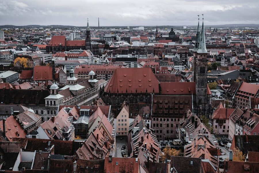 Aerial view of Nuremberg's medieval old town