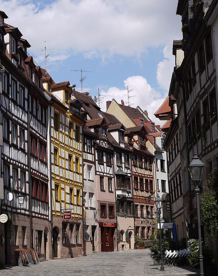 Weissgerbergasse street with half-timbered tanners houses Nuremberg