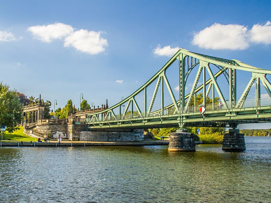Glienicker Bridge with traffic over Havel river Potsdam