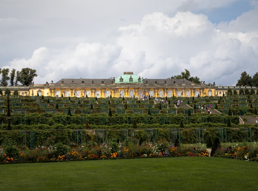 Sanssouci Palace and gardens view across the park Potsdam