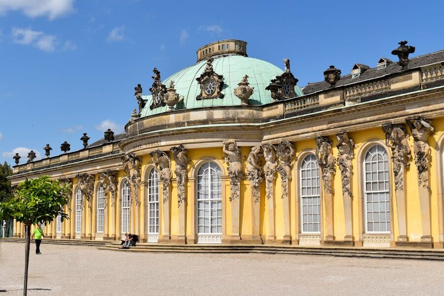 Sanssouci Palace sculptures and central dome Potsdam Germany