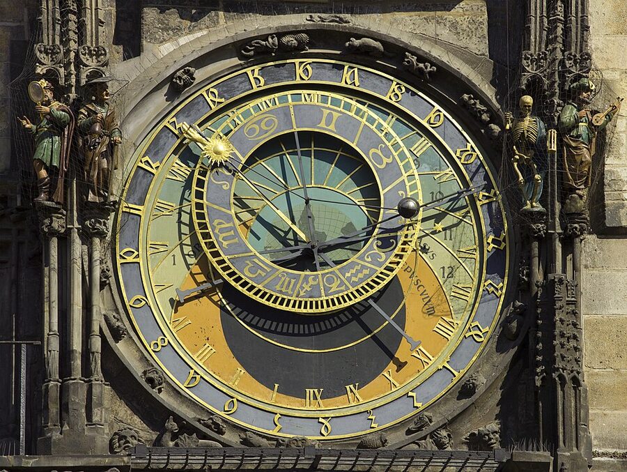 Prague Astronomical Clock face detail showing the 1410 dial
