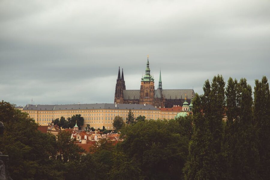 Aerial view of Prague Castle and St Vitus Cathedral