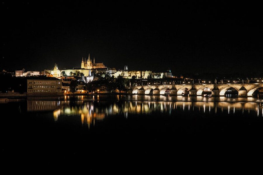 Prague Castle and Charles Bridge at night