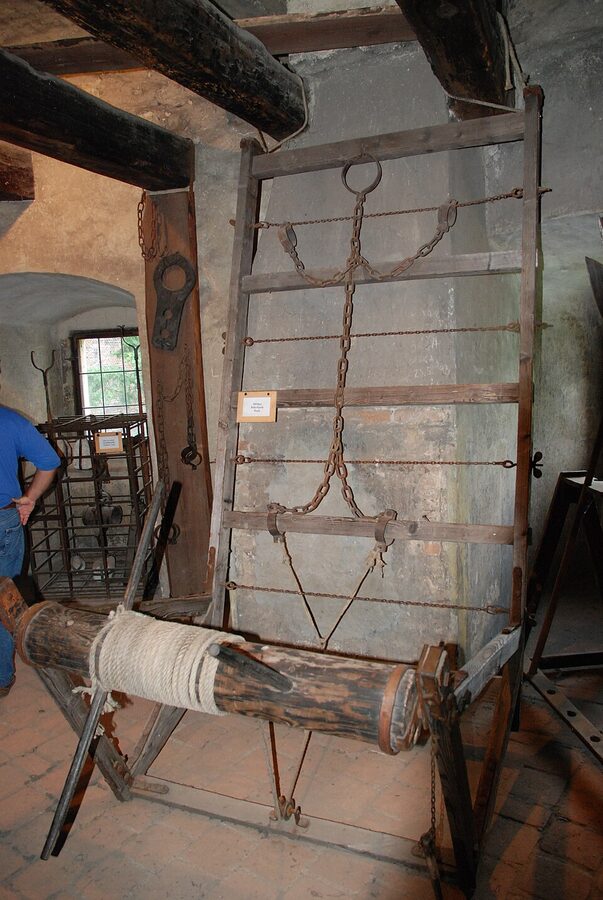 Torture rack inside Daliborka Tower at Prague Castle