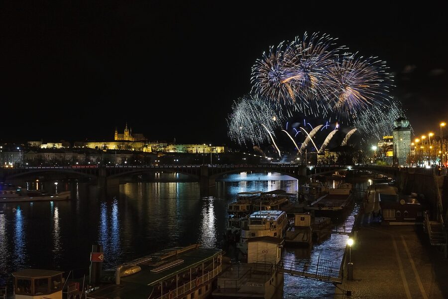 Prague Castle fireworks over the Vltava