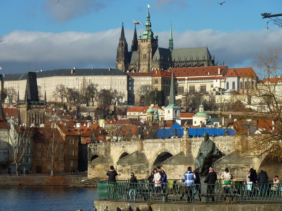 Prague historic centre and castle skyline