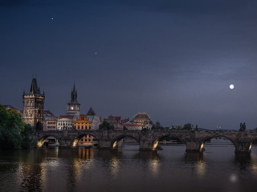 Charles Bridge in Prague illuminated at night