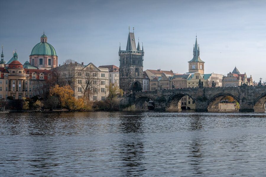 Charles Bridge and Prague skyline from the Vltava
