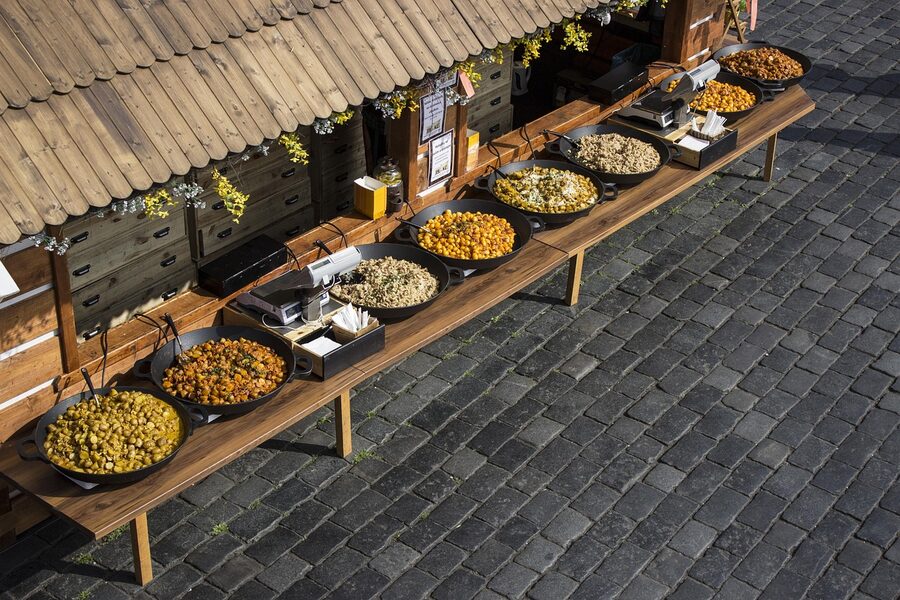 Prague open air market food stalls