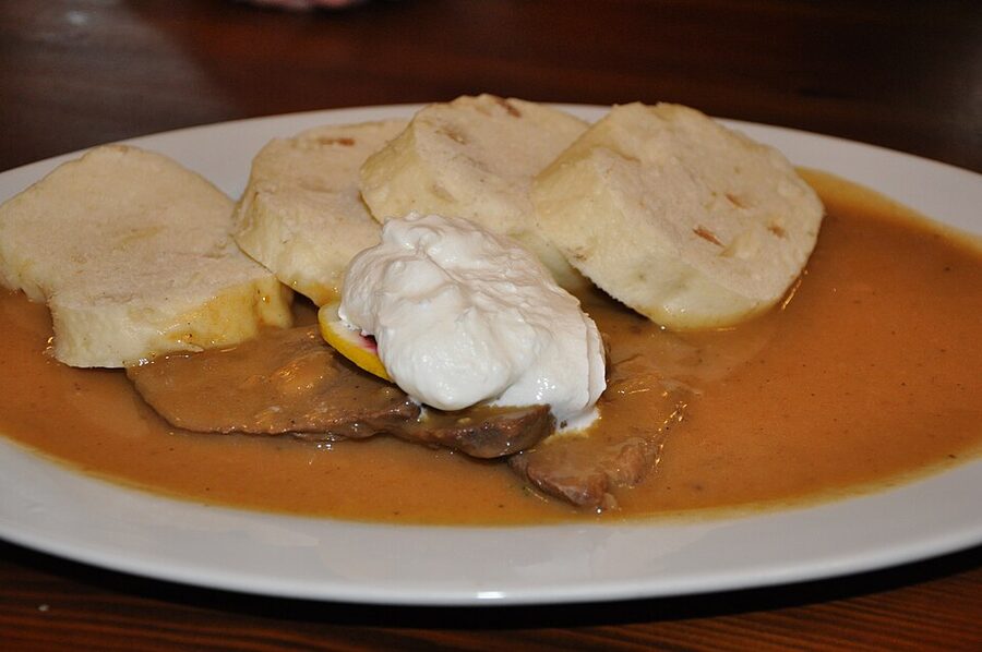 Czech svickova beef in cream sauce with bread dumplings