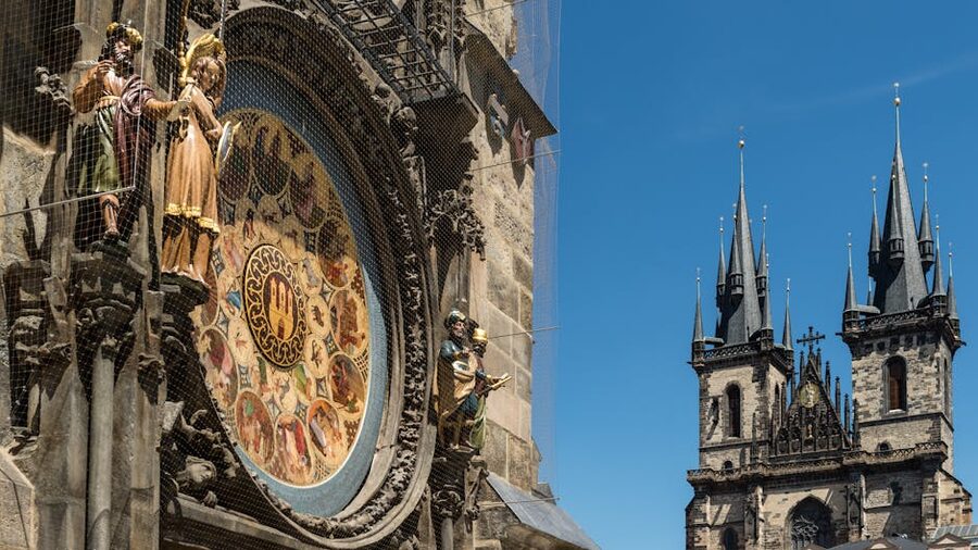 Prague Tyn Church and Astronomical Clock area
