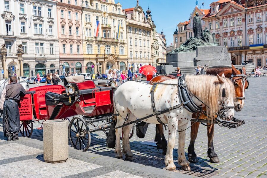 Horse drawn carriage on Prague Old Town Square