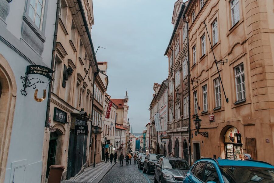 Cobblestone street in Prague near the Jewish Quarter