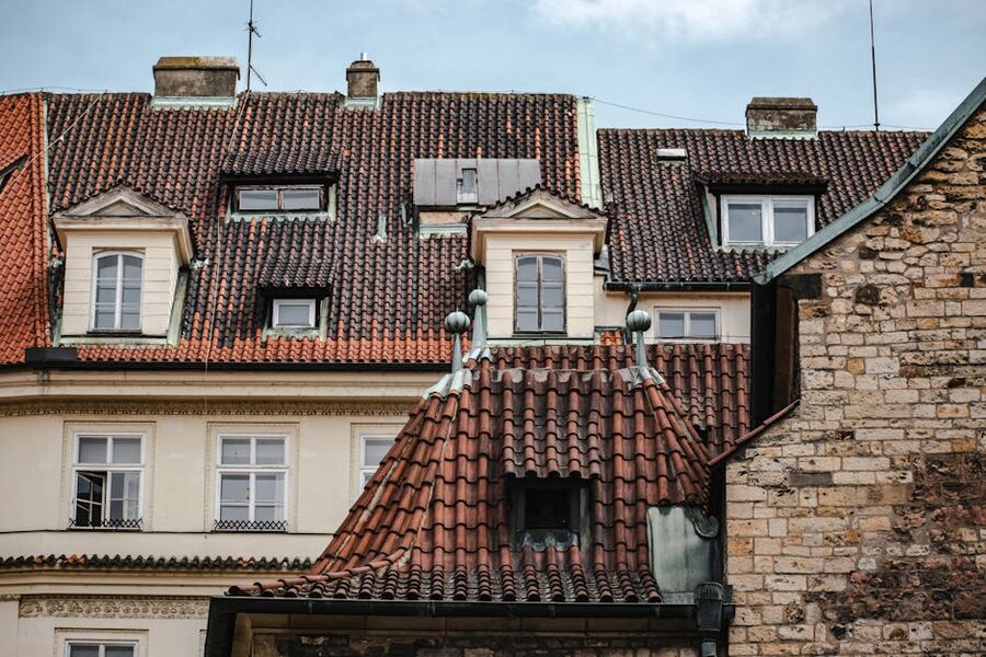 Historic rooftops of Prague's Old Town near the Jewish Quarter