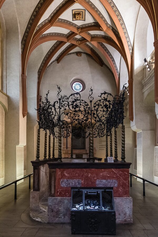 Interior of Pinkas Synagogue Prague with Holocaust victim names