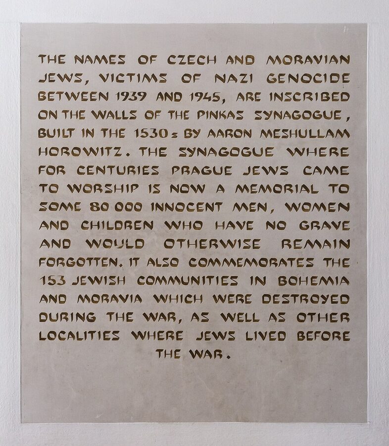 Wall of names of Czech Holocaust victims at Pinkas Synagogue, Prague