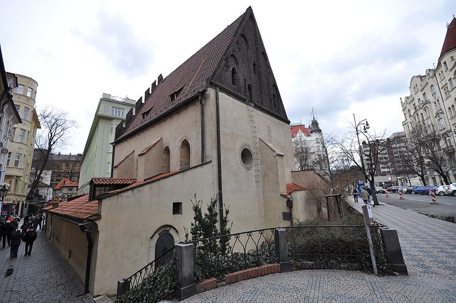 Prague Josefov Old Jewish Quarter street with Art Nouveau buildings