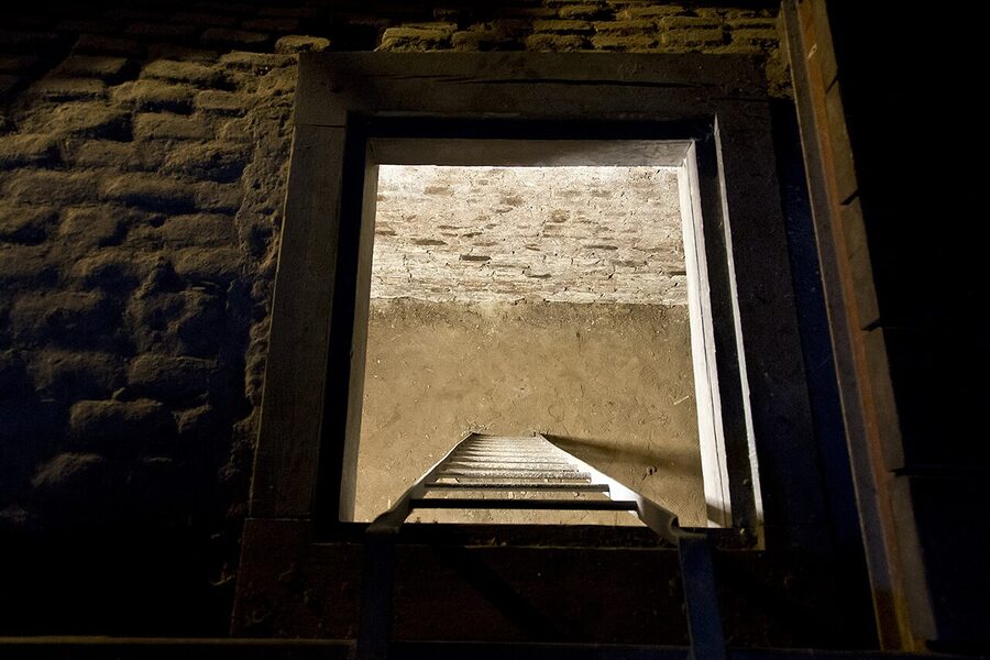 Old Town Hall ghost tour group inside cellar