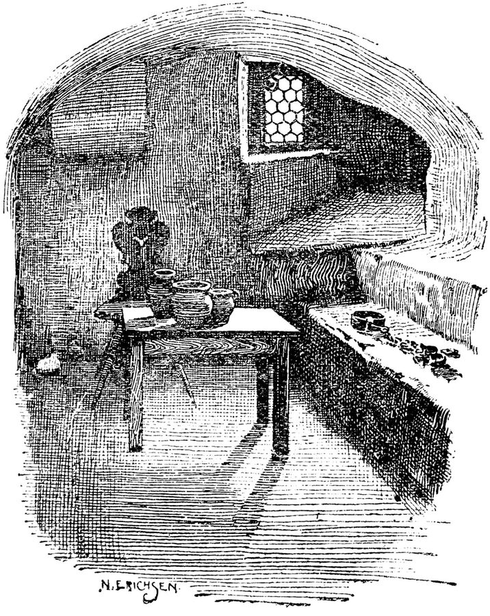 Historical engraving of dungeon in Prague town hall