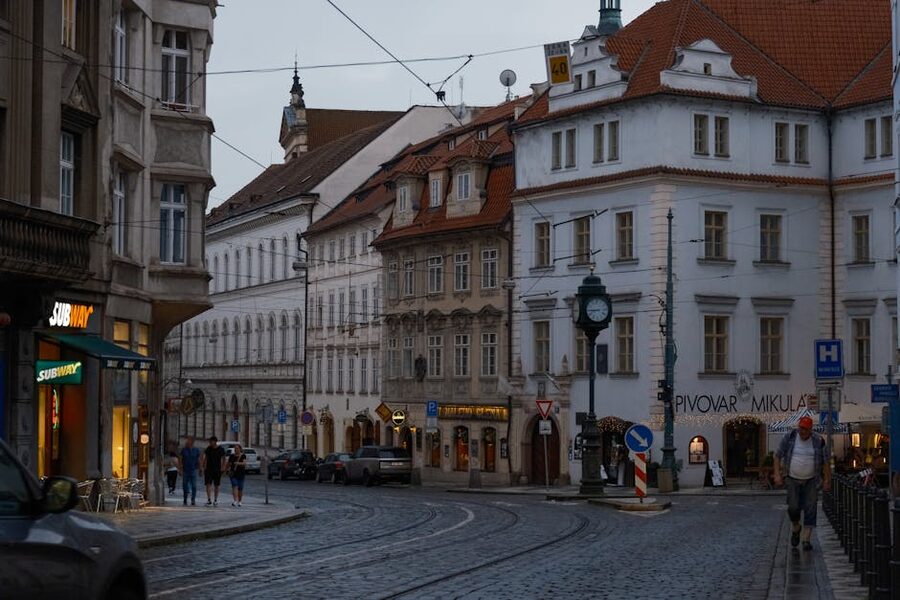 Prague Old Town historic street scene at evening