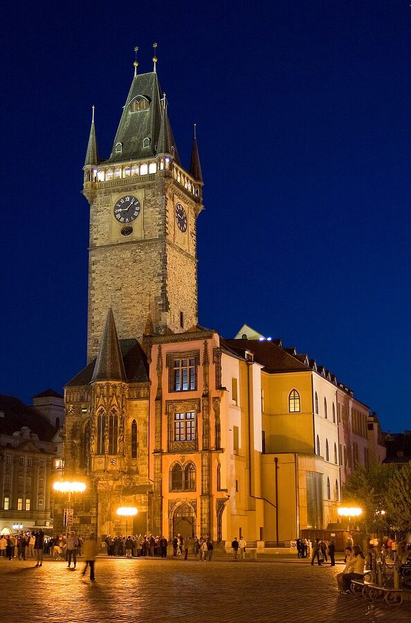 Prague Old Town Hall illuminated at night